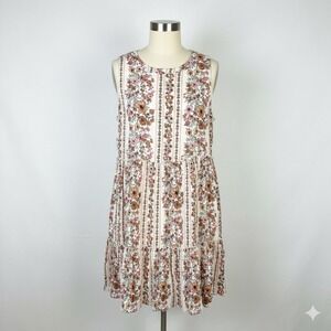Penelope Rose Floral Print Sleeveless‎ Dress Tiered Ruffle Hem Size Large Boho